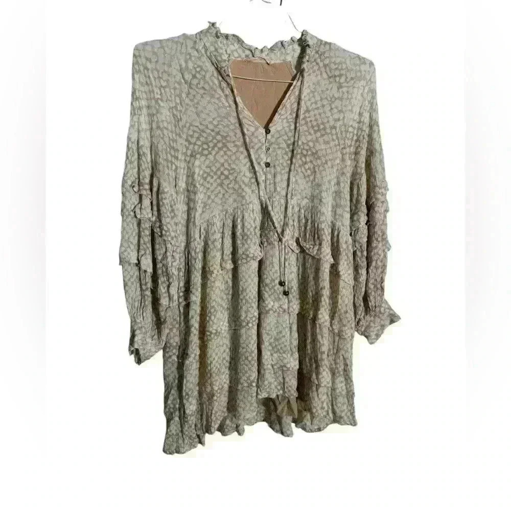 By Together brown and white dot boho mini dress sz small